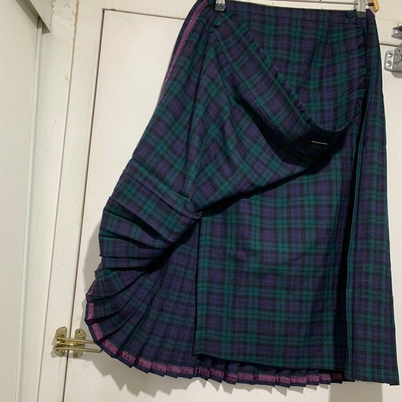 VINTAGE ALJEAN WOOL PLAID PLEATED KILT SKIRTS SIZE 12 - Picture 3 of 8